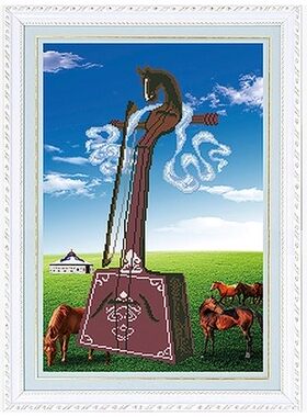 贴钻画客厅印花竖版十字绣