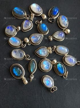 尼泊尔天然月光石925银吊坠