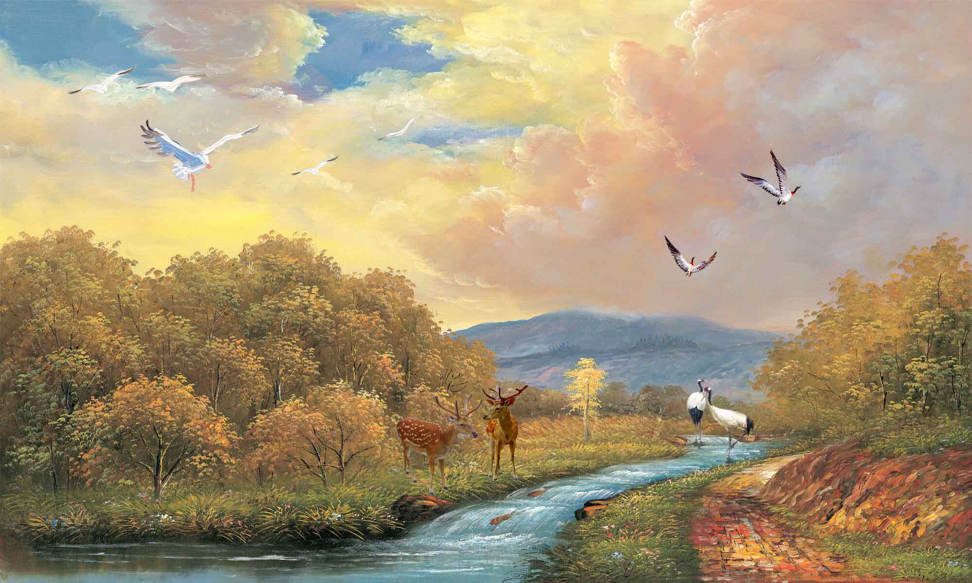 197墙画海报展板喷绘素材油画装饰画墙画挂画405油画风景