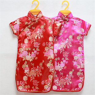 夏季新年女童唐装儿童古典旗袍2-13岁宝宝演出礼服短袖连衣裙