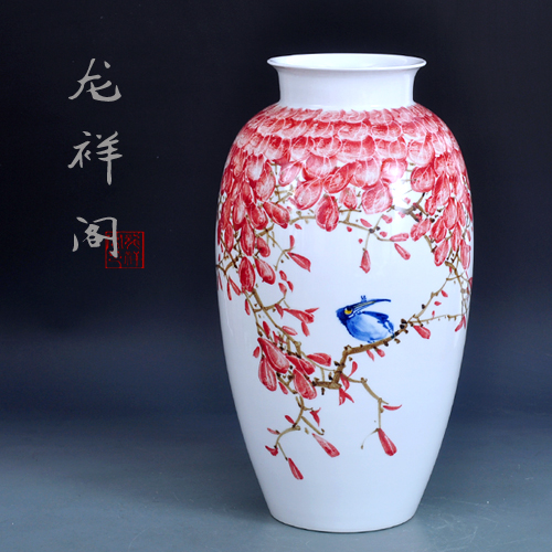 景德镇陶瓷花瓶花器摆件 名家手绘写意釉里红 现代故意居家装饰品