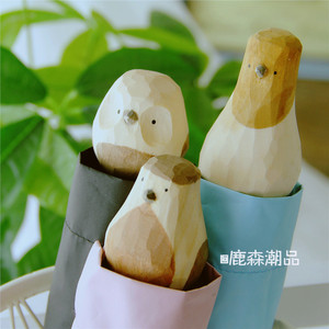 韩国ulzzang原宿可爱萌木雕手柄纯色黑胶防晒三折晴雨伞遮阳伞