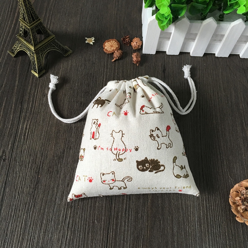 『吕小布艺』端午节用/棉麻布袋抽绳袋束口袋/透气性好/小懒猫