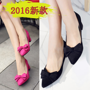 New 2016 bow sweet female summer shoes asakuchi in tipped thick red wedding shoes leisure shoes