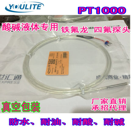 防腐蚀特氟龙PT100热电偶 阻感温线温度传感器探头耐酸碱电镀用