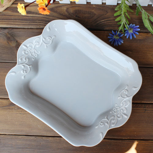 出口陶瓷/美式法式乡村/立体雕花果盘/西餐盘/点心盘/鱼盘