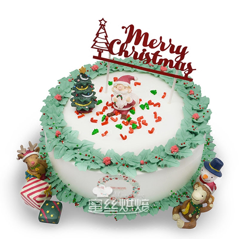 Merry Christmas圣诞树英文插牌 烘焙蛋糕装饰品 圣诞节派对装扮