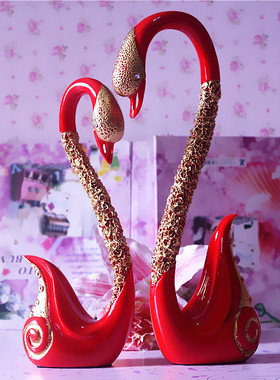 树脂情侣天鹅居家酒柜结婚工艺品