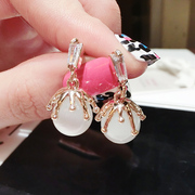 Make up the new Korea dual-use fashion Crystal cat''s eye beads large zip around wallet drop pendant earrings earring earring post