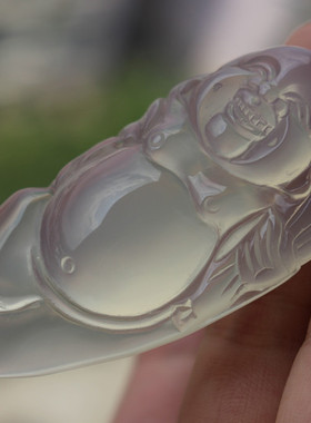 天然原色笑佛毛衣链玉髓吊坠