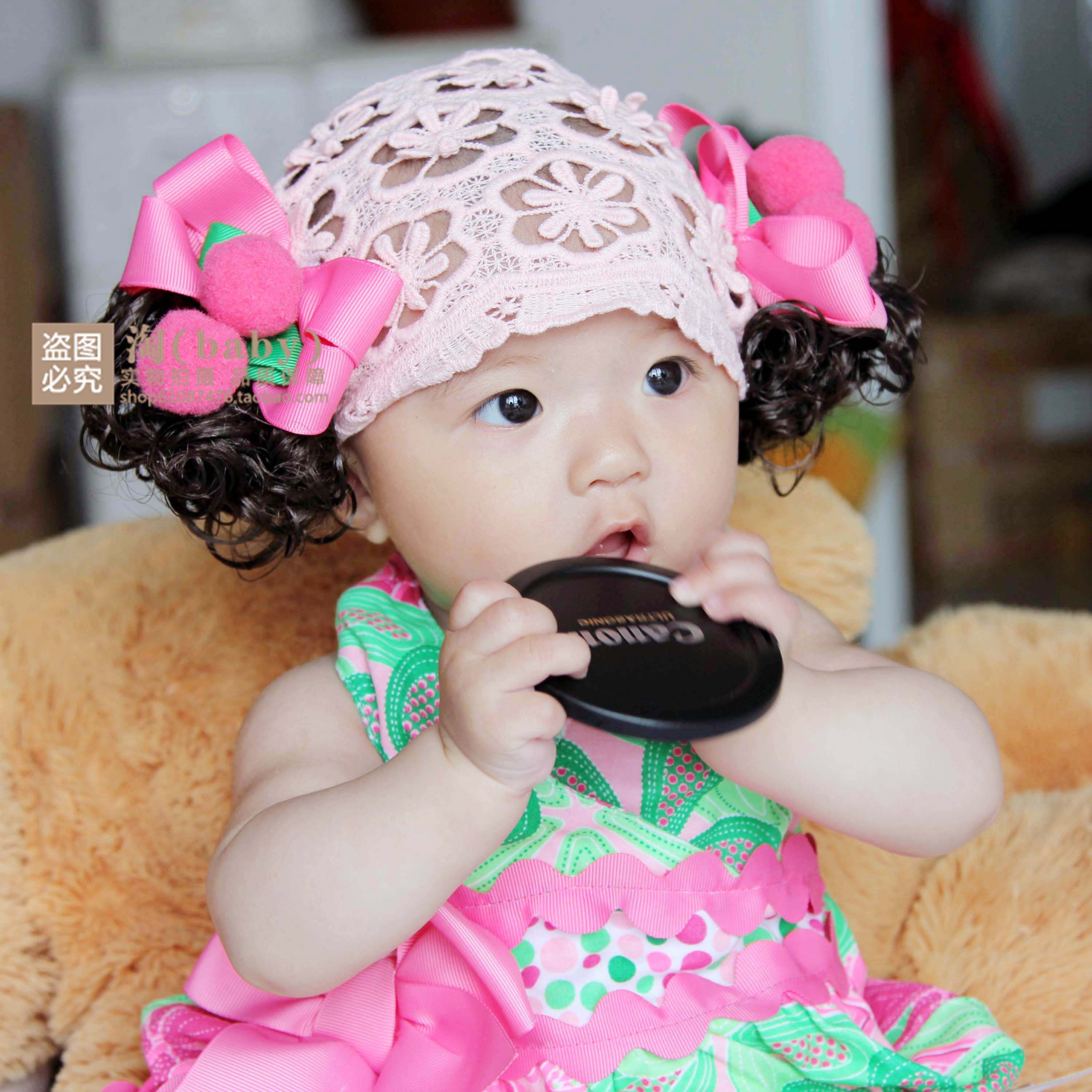 婴幼儿纯棉粉嫩樱桃0-3个月假发