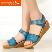 Red Dragonfly new genuine leather women sandal 2015 summer casual and comfortable slide-proof breathable women's shoes