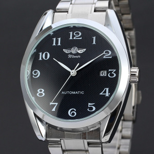 胜利者简约表盘数字刻度商务休闲带日历自动机械手表 8023