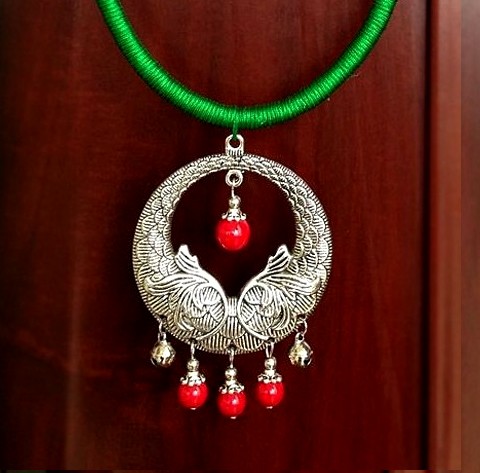 冬季 苗银纯手工盛放项链 红松石铃铛绳编毛衣链特色复古工艺项圈