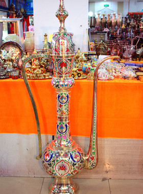 印度手工艺品直销铜器一米八铜雕彩绘民族壶福到喜到财到YT402