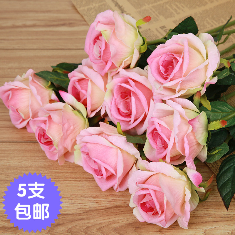 高档仿真玫瑰花套装绢花假花塑料花客厅装饰绒布花餐桌摆件花束