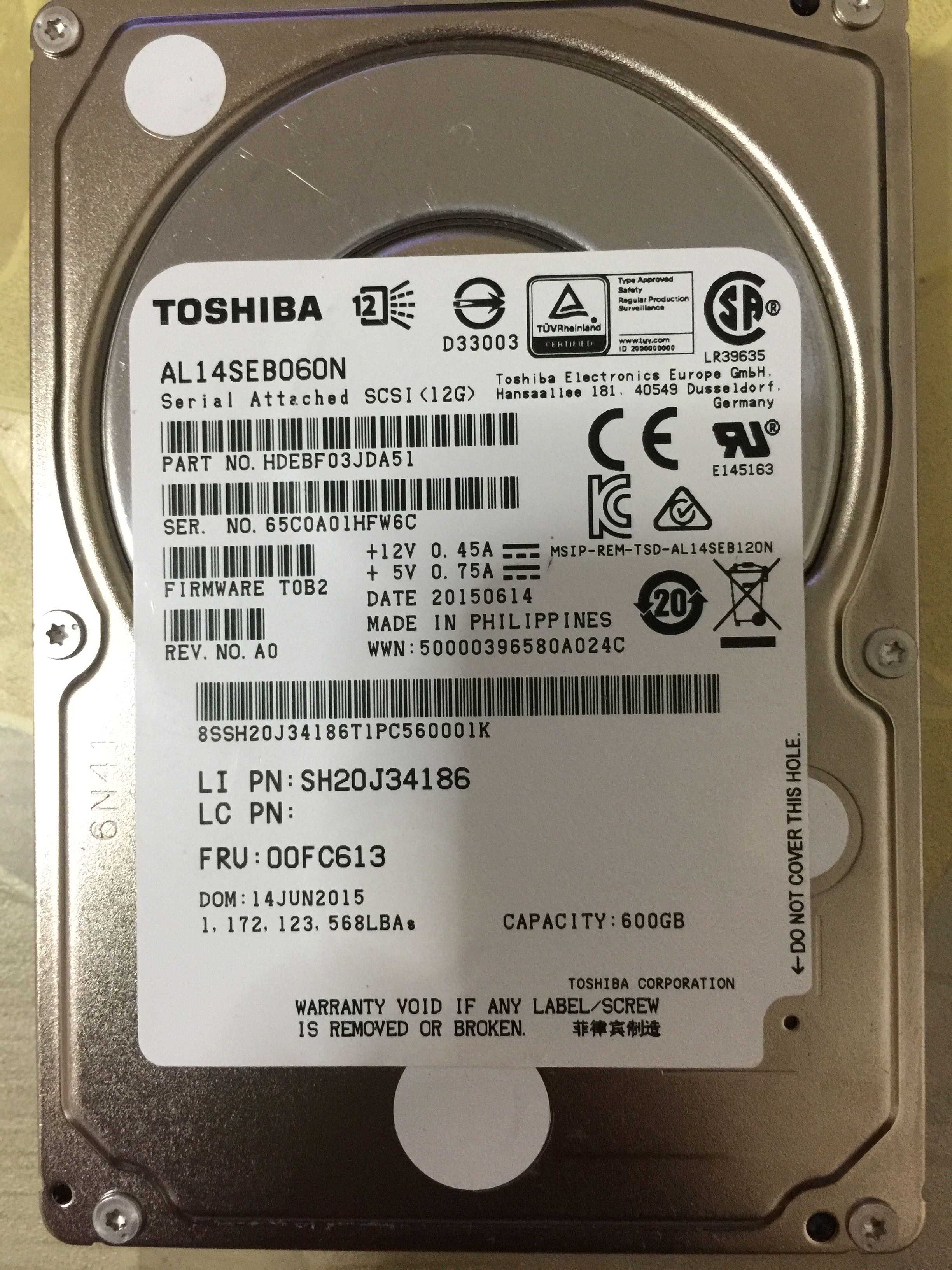 AL14SEB060N 600GB 10500转128M SAS12G 2.5寸 联想 00FC613