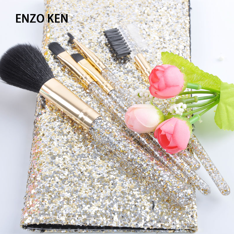 ENZO KEN 恩佐金亮片手柄5支化妆刷套装刷眼影刷套装粉刷金色包邮
