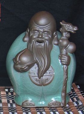 哥窑茶宠变色开片福禄寿三星摆件送长辈爸爸生日礼物高档陶瓷包邮