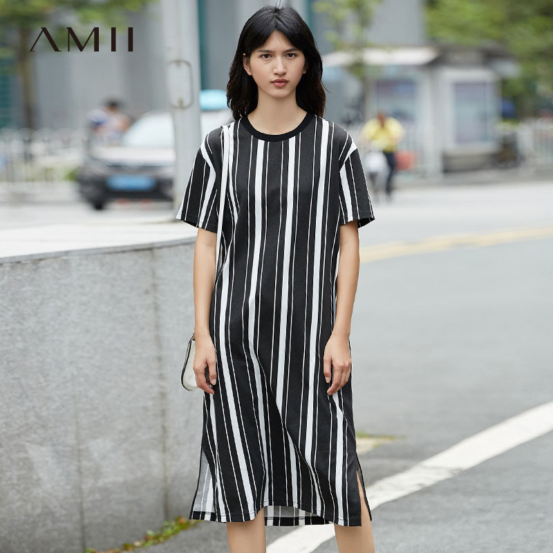 Amii [Minimalist]Summer wear 2017 new pattern T-shirts Short sleeved stripe pure cotton T-shirt Dress 11733043in the Women's clothing/Boutique , Dress  category - from Buy2taobao.com to provide professional Taobao agent buy service
