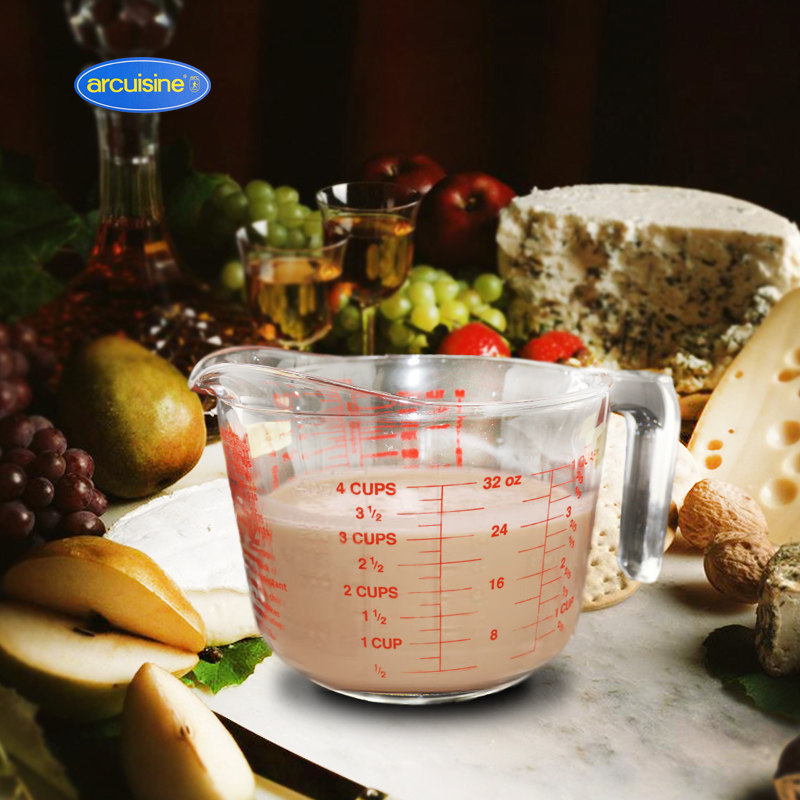 arcuisine 玻璃量杯带刻度烧杯1公升 耐热加厚透明烘焙大计量杯子