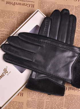 warmen真皮手套男士冬季加绒保暖骑车开车羊皮手套薄绒里M031NC