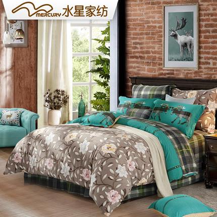 水星家纺 全棉磨毛活性印花四件套 菲莉亚 纯棉双人加厚2016新品