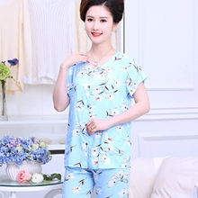 Mùa hè đồ ngủ nữ cotton lụa ngắn tay áo trung niên phù hợp với nữ mô hình mùa hè bông trung niên mẹ dịch vụ nhà