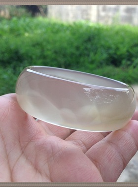 冰透原石纯天然无烤淡黄加宽加厚玉髓手镯手环女士精品礼物143