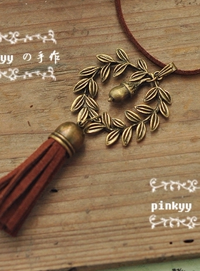 森系复古文艺范树叶流苏毛衣链