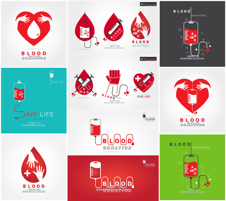 A0267矢量扁平化爱心献血LOGO和banner AI设计素材
