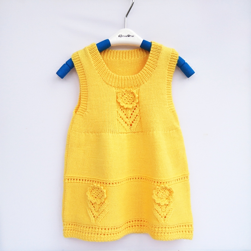 原创儿童镂空连衣裙 手工编织宝宝毛衣背心裙