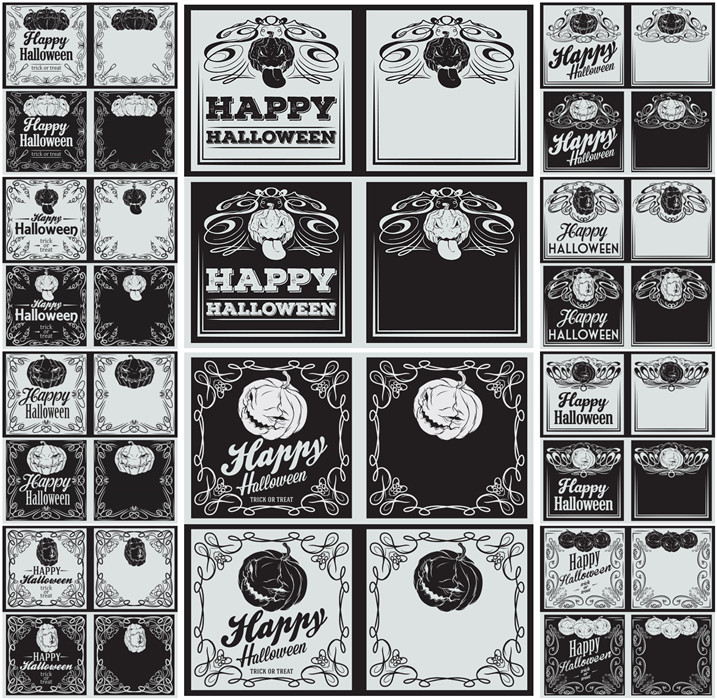 [391]欧美万圣节花纹背景卡片模板南瓜图案 AI矢量设计素材
