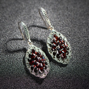 Very authentic Thai Thai silver jewelry 925 Silver Jewelry Sterling Garnet Earrings gem girl