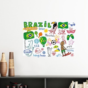 享受假期巴西文化元素墙贴纸教室宿舍背景墙卧室装饰画可移除贴画