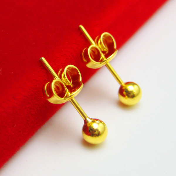 正品黄金耳钉999足金真金耳环耳针圆球女款男纯金子结婚首饰送礼