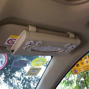 带水钻小雏菊纸巾包创意 时尚 挂式 遮阳板纸巾盒抽纸套 汽车用品