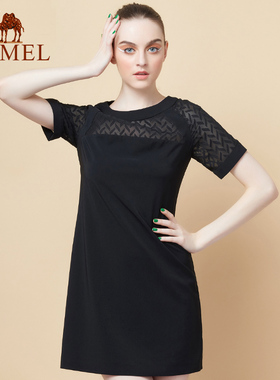 【非卖品】【断码特惠】camel2015夏装显瘦A字裙 优雅拼接黑色短