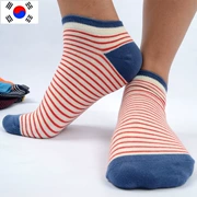 Vớ nam vớ vớ ngắn eo nông miệng thấp để giúp vớ nam Hàn Quốc đích thực cotton thấm hút sọc màu mùa hè - Vớ nam