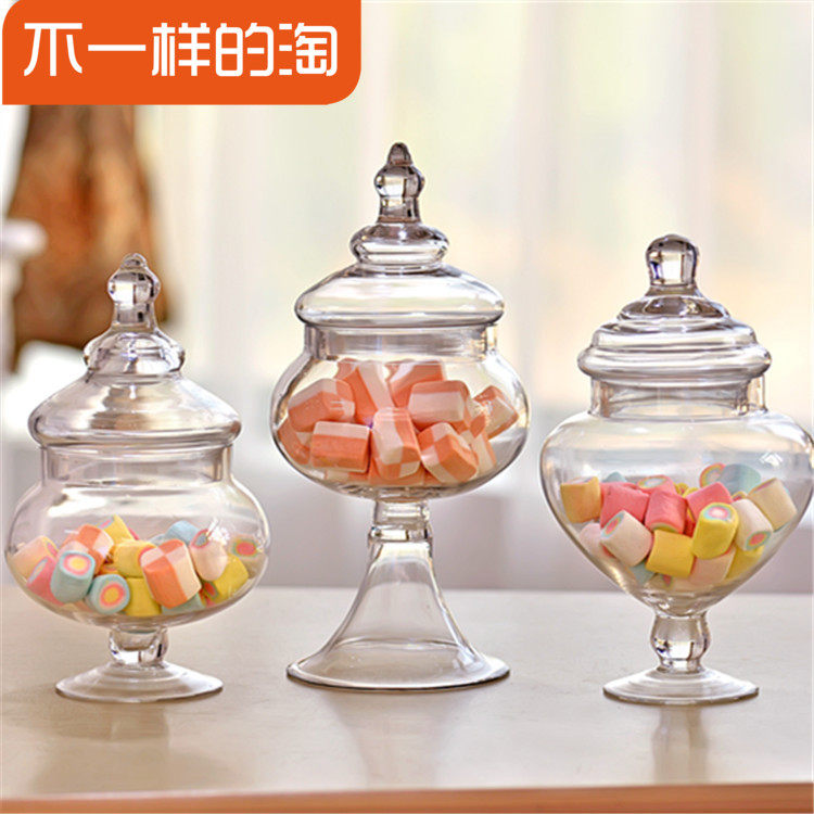 瑕疵包邮 欧式玻璃糖果罐  玻璃罐 透明玻璃糖罐 玻璃罩储物罐玻