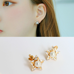 Korean version website ladies temperament ZR zirconium Pentagram not pierced earrings ear clip ear earrings new