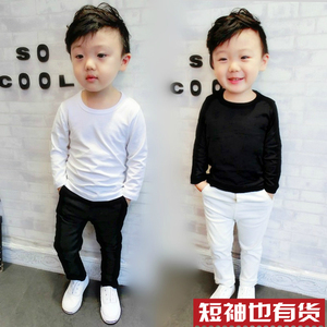 童装春夏儿童宝宝女童男童黑色白色长袖T恤打底衫卫衣纯棉上衣潮