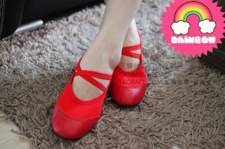 女皮头帆布教师鞋民族鞋小跟跳舞鞋防滑底帆布猫爪鞋广场舞健美操