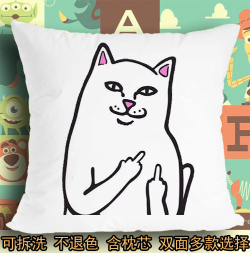 抱枕头毛绒靠垫子贱猫比中指国王竖中指猫咪圣母耶稣表情周边