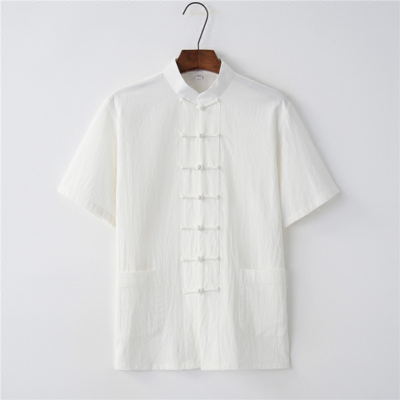 中國風亞麻唐裝男短袖爸爸夏裝中式立領盤扣襯衣漢服複古棉麻襯衫在類目 男裝, 民族服裝中 - 來自Buy2taobao.com提供專業的淘寶代購服務