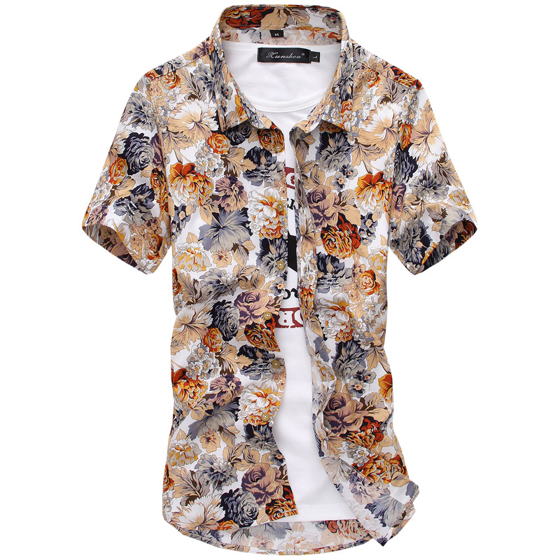 男式花衬衫男短袖2025春夏装新款男士韩版潮修身时尚印花碎花衬衣
