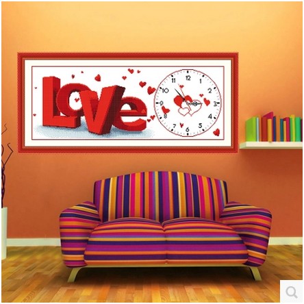 精准印花十字绣新款客厅大幅卧室 蒙娜丽莎十字绣love爱钟表系列