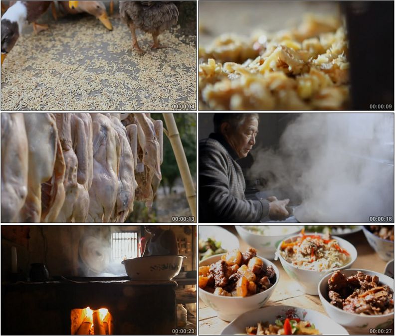 农村喂鹅农家切肉做菜农家乐做菜高清实拍视频素材