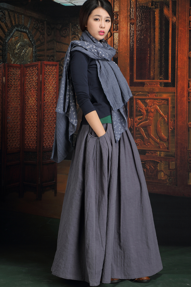 亚麻棉麻半身裙大摆长裙休闲文艺显瘦百搭气质a字裙大码松紧腰裙