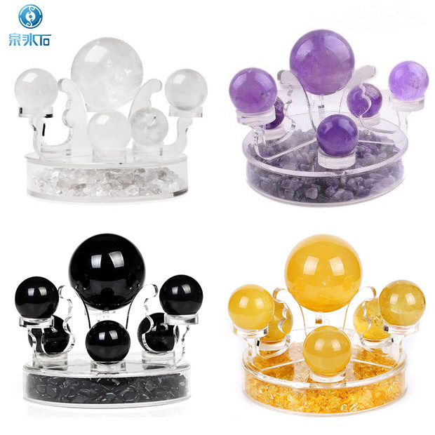 天然白水晶球七星阵摆件3D立体款黄水晶球个性家居客厅办公室饰品
